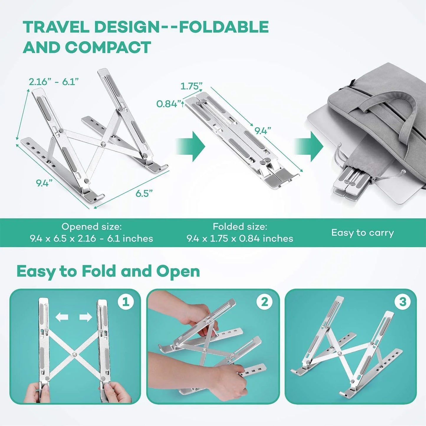 Metal Portable Laptop Stand, with 7 Adjustable Angles