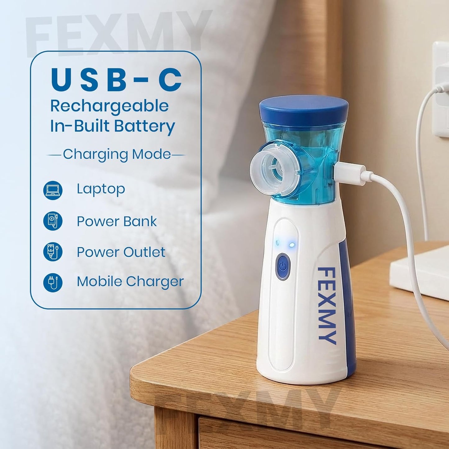 Mini Rechargeable Mesh Nebulizer | Portable Handheld Nebulizer for Adults & Kids | USB-C Silent Nebuliser for Asthma, Cough, Cold & Travel Use