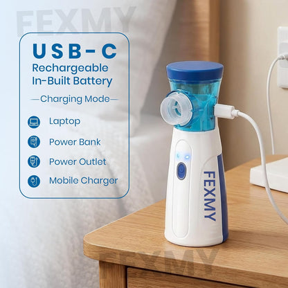 Mini Rechargeable Mesh Nebulizer | Portable Handheld Nebulizer for Adults & Kids | USB-C Silent Nebuliser for Asthma, Cough, Cold & Travel Use