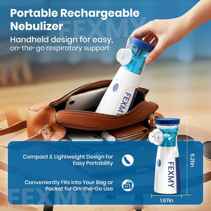 Mini Rechargeable Mesh Nebulizer | Portable Handheld Nebulizer for Adults & Kids | USB-C Silent Nebuliser for Asthma, Cough, Cold & Travel Use