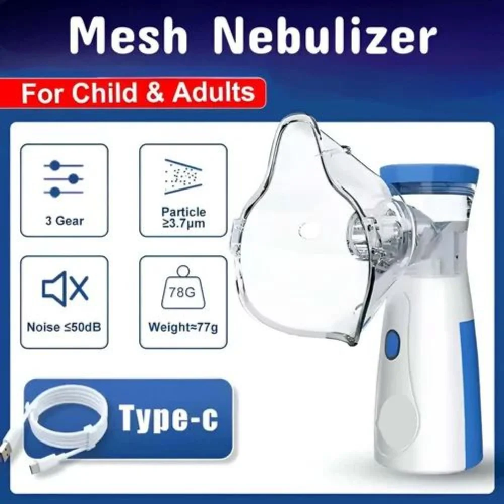 Mini Rechargeable Mesh Nebulizer | Portable Handheld Nebulizer for Adults & Kids | USB-C Silent Nebuliser for Asthma, Cough, Cold & Travel Use