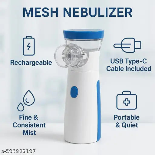 Mini Rechargeable Mesh Nebulizer | Portable Handheld Nebulizer for Adults & Kids | USB-C Silent Nebuliser for Asthma, Cough, Cold & Travel Use