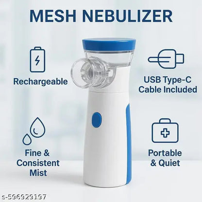 Mini Rechargeable Mesh Nebulizer | Portable Handheld Nebulizer for Adults & Kids | USB-C Silent Nebuliser for Asthma, Cough, Cold & Travel Use